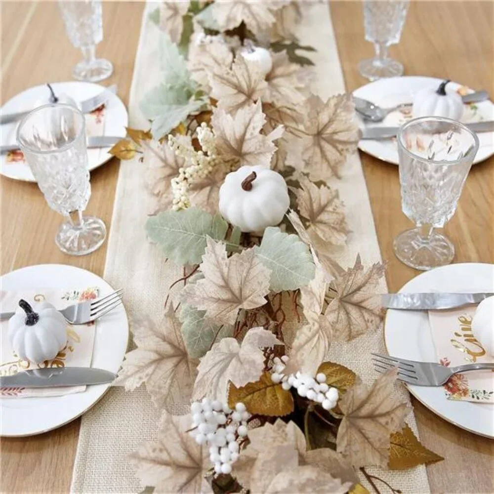 Fall Garland‎ - 6ft Maple Leaf, Pumpkin & Berry Garland for Mantle Harvest Decor